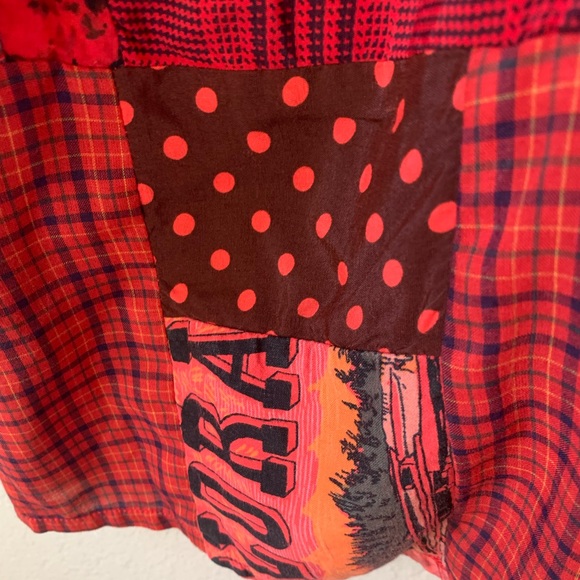 Staley/Gretszinger Vintage Boho Patchwork Red Mixed Media Blouse L/XL - Picture 10 of 10